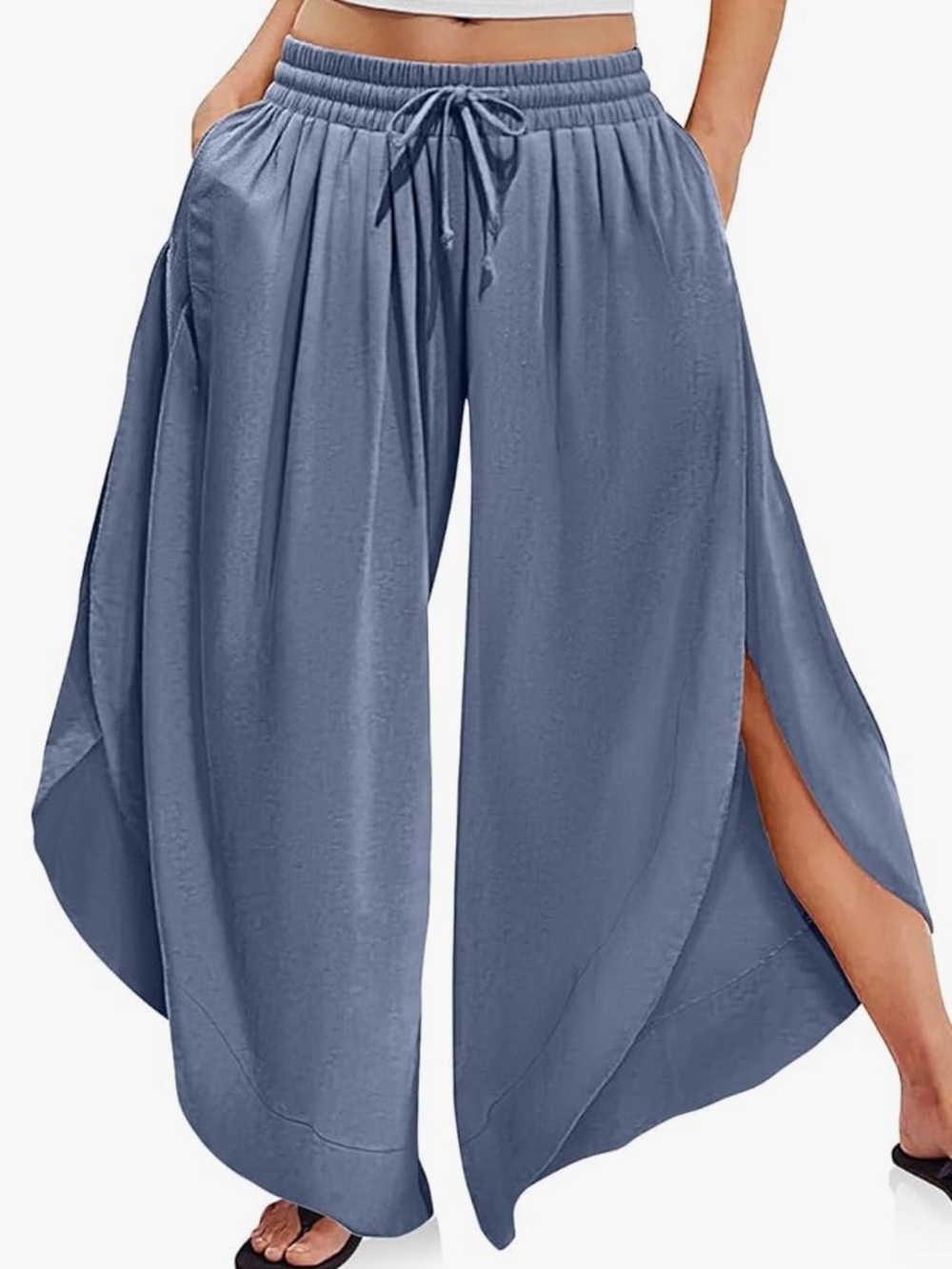 Tarse Linen Wide Leg Split Skirt Loose Pants